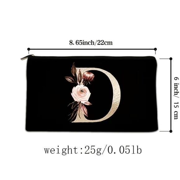 New Black Zipper Pouch with Floral Initial Detail - Multiple Available - Picture 8 of 15